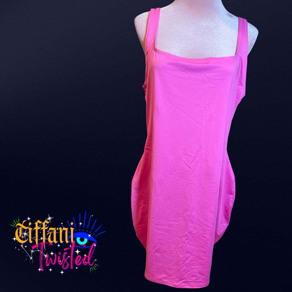 🔥 SKIMS Neon Pink Sleeveless Mini Dress – Low Back Detail – NWT (2X) 🔥